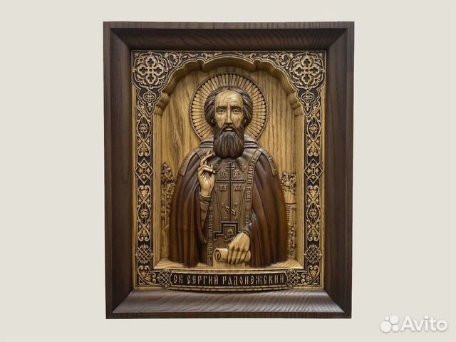 Святой Сергий Радонежский икона из ясеня
