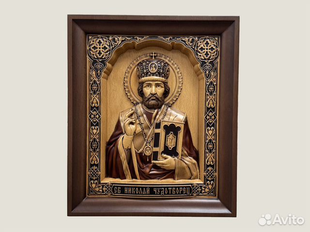 Святой Николай Чудотворец резная икона из бука