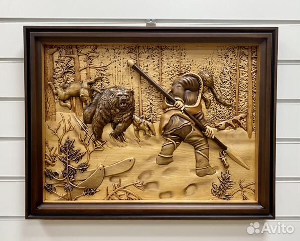 Резные картины из дерева Охотник