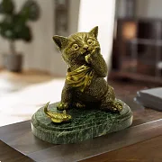 Статуэтка «Котенок-обжора» из бронзы со змеевиком — фотография 1