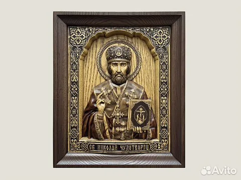 Святой Николай Чудотворец икона резная из дерева