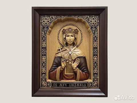 Резная икона Святая Людмила Чешская