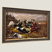 Резная картина «Охотники на привале» 40×60 см — фотография 2