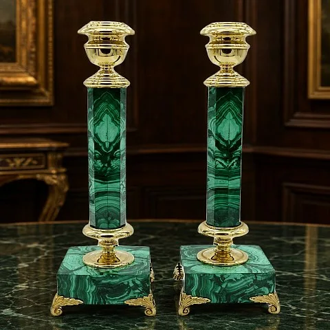 Подсвечники из малахита и бронзы