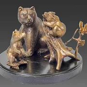Бронзовая композиция «Три медведя» на змеевике — фотография 2