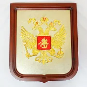 Плакетка «Герб России» из латуни и дерева — фотография 2