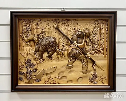 Резная картина «Охотник» 60×46 см