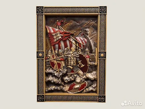 Резная картина «Святослав — воины Севера» из бука
