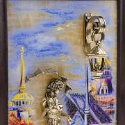 Картина «Девушка с зонтом. Набережная. Мост» на ониксе — фотография 4