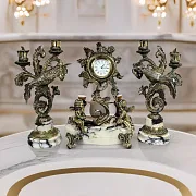 Каминные часы «Колибри» из мрамора с канделябрами — фотография 1