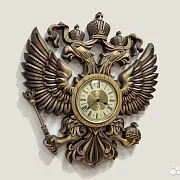Часы с гербом РФ, резные из массива ясеня — фотография 5