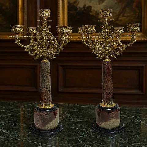 Каминный канделябр из бронзы, латуни и яшмы
