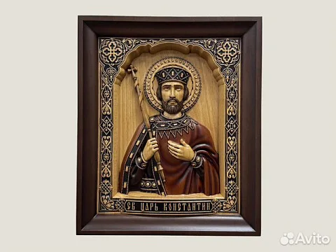 Святой Царь Константин икона резная из дерева