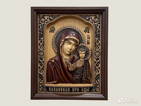 Икона резная из дерева Казанская Божия Матерь