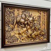 Резная картина «Гон на лося» 60×46 см — фотография 2