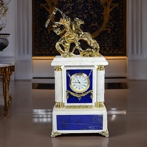 Каминные часы «Георгий Победоносец» из лазурита и мрамора
