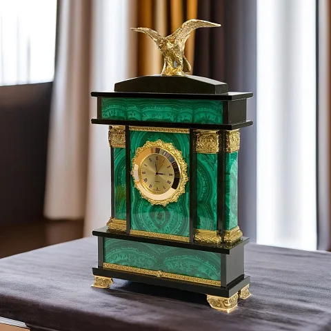 Часы «Орёл» с малахитом и бронзой, 170×60×330 мм